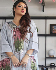 Embroidered Sequin Robe for Muslim Women - Dubai Style Beads Design - Trendy Mix