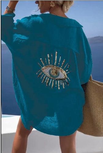 Women's Outdoor Beach Shirt Casual Sequin Beaded Shirt - Trendy Mix