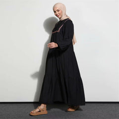 Women's Solid Color Embroidery Loose - Muslim outfit - Trendy Mix