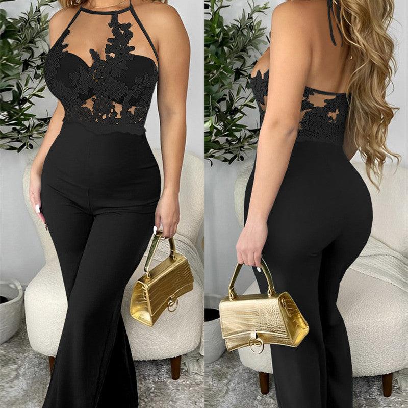 Stylish Mesh Detail Bodycon Jumpsuit for Women - Trendy Mix