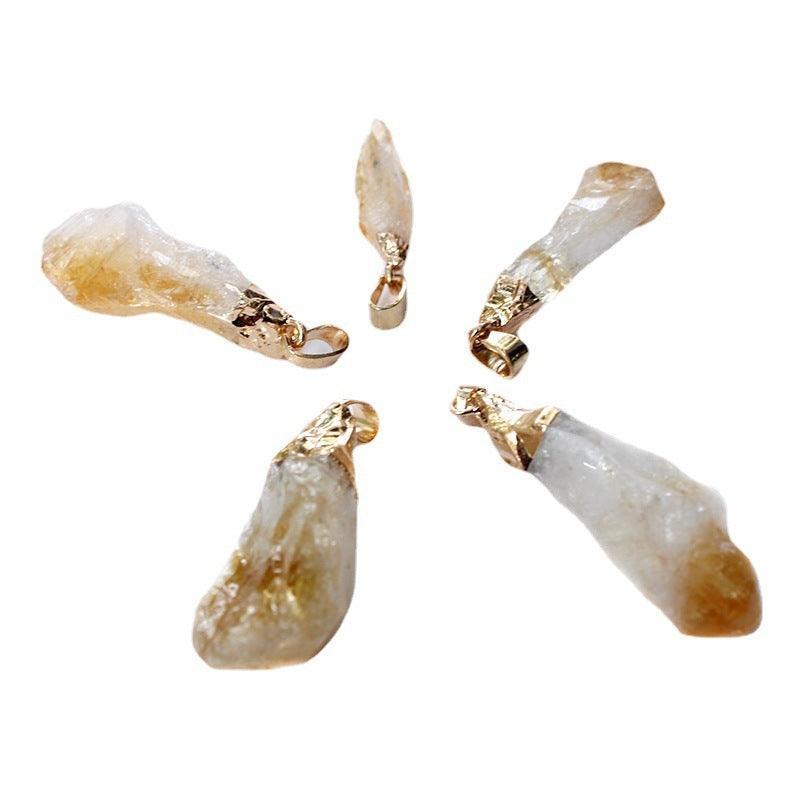 Irregular Natural Brazil Citrine Silver Edge Gold Plated Head Natural Raw Gemstone Necklace Pendant - Trendy Mix