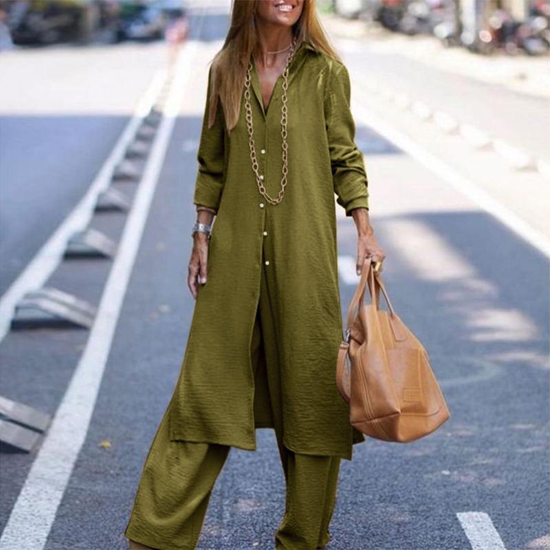 Women's Fashion Casual Shirt Long Sleeve Trousers Suit - Trendy Mix