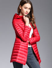 Women's mid-length lightweight down jacket