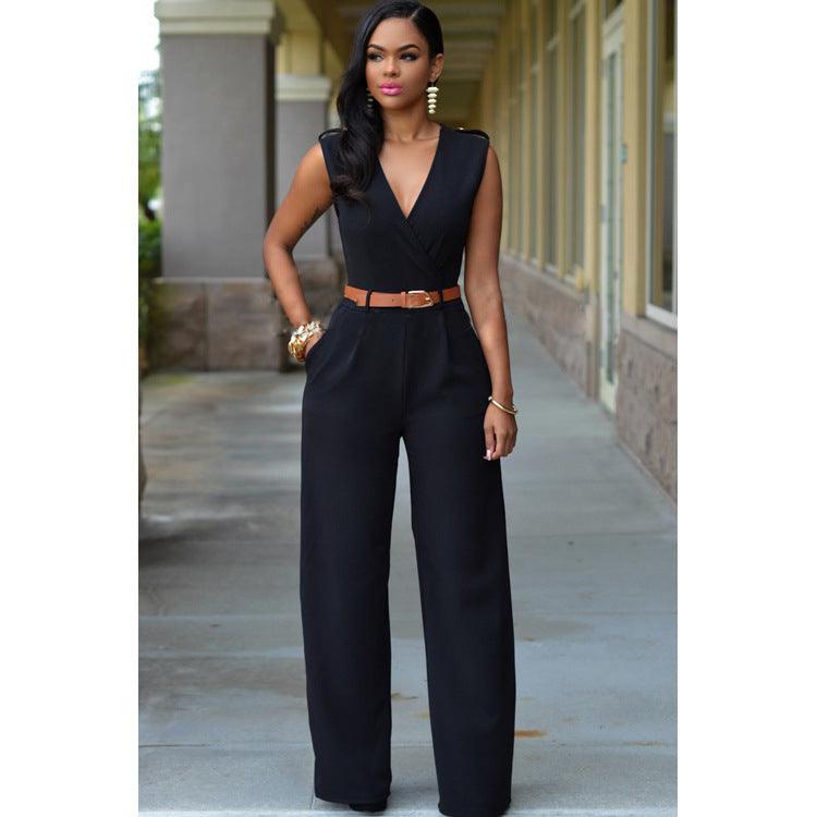 High Waist V-neck Wide-leg Pants Irregular Suit With Belt - Trendy Mix