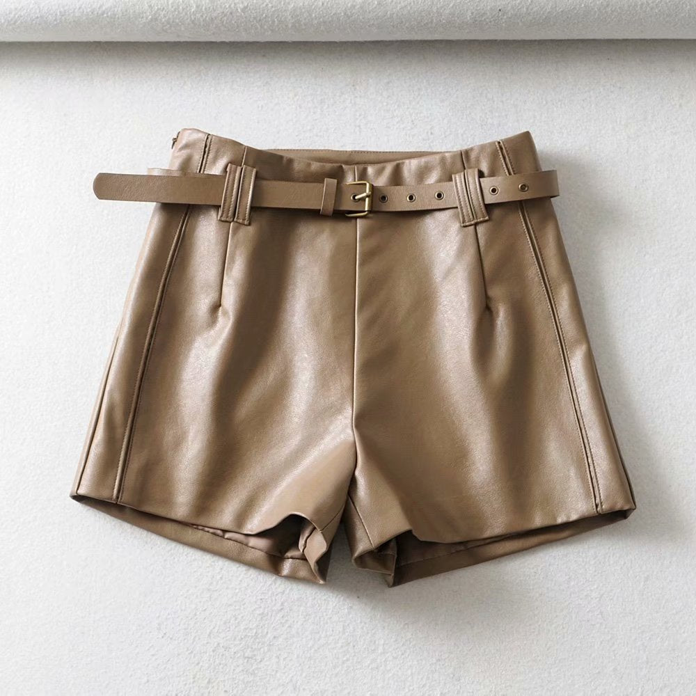 High-waist bud leather shorts