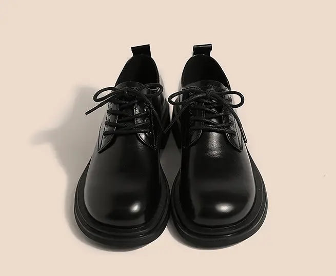 Lace-up Leather Women’s Flat-bottom All-match Leather Shoes