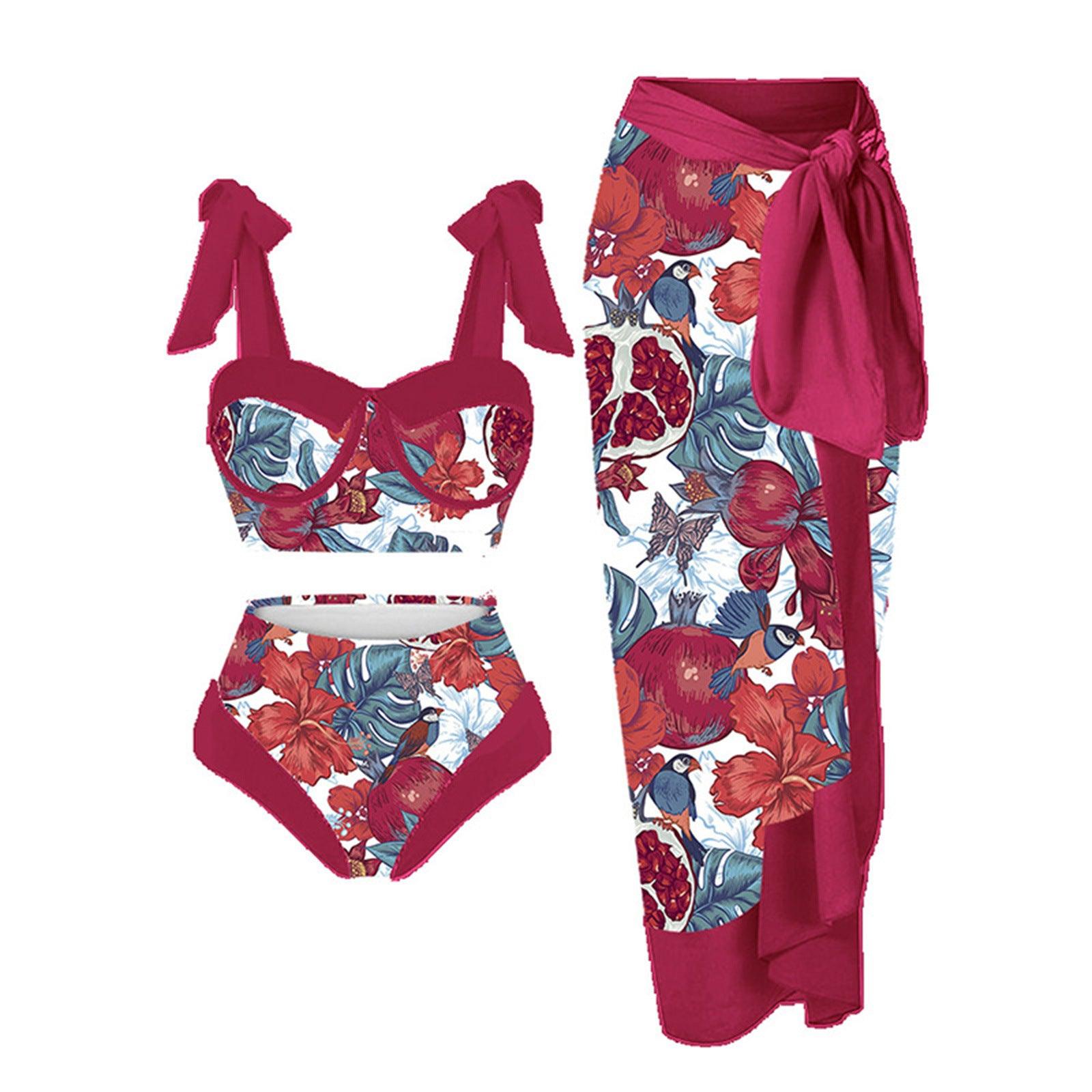 Women's Floral Print 3-Piece Swim Set - Trendy Mix