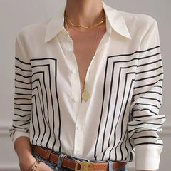 Autumn Striped Shirt Women's Long Sleeve Loose Silk Top - Trendy Mix