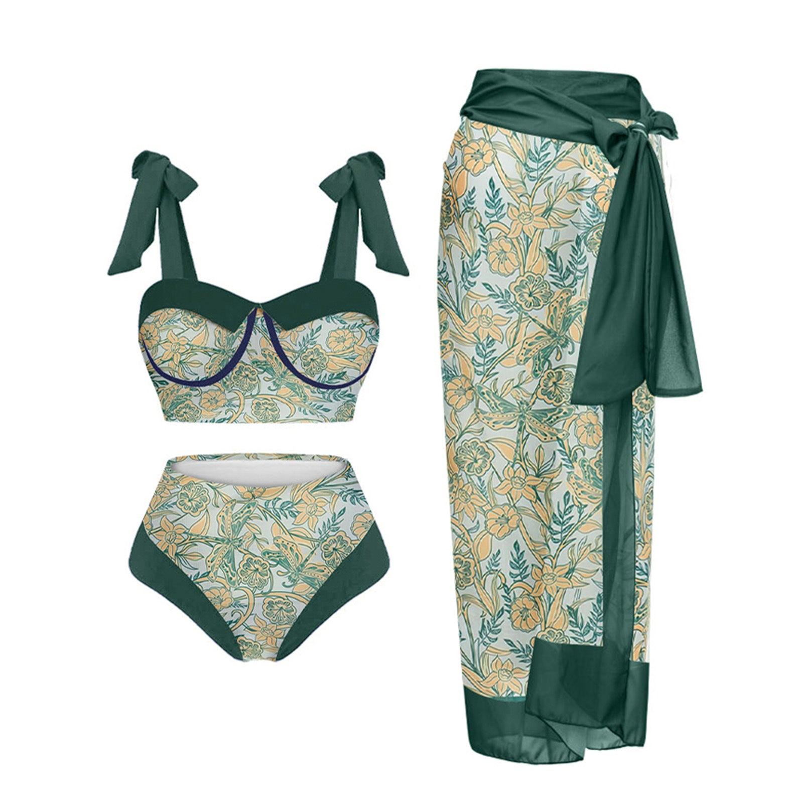 Women's Floral Print 3-Piece Swim Set - Trendy Mix