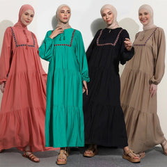 Women's Solid Color Embroidery Loose - Muslim outfit - Trendy Mix