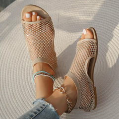 Chic Rhinestone-Embellished Open Toe Sandals with Hollow Design - Trendy Mix