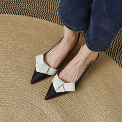 Pointed-Toe Bowknot Slingback Sandals for Women in Full Leather - Trendy Mix