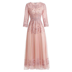 Women's Temperament Mesh Embroidery Beaded Long Dress - Trendy Mix