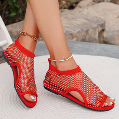 Chic Rhinestone-Embellished Open Toe Sandals with Hollow Design - Trendy Mix