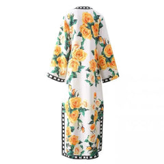 2024 Clothes Designer Floral Print Loose Bat Sleeve Maxi Dresses For Women - Trendy Mix