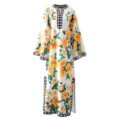 2024 Clothes Designer Floral Print Loose Bat Sleeve Maxi Dresses For Women - Trendy Mix