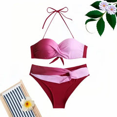 Vibrant Gradient Twist-Up Two-Piece Bikini Set for 2024 - Trendy Mix