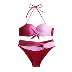 Vibrant Gradient Twist-Up Two-Piece Bikini Set for 2024 - Trendy Mix