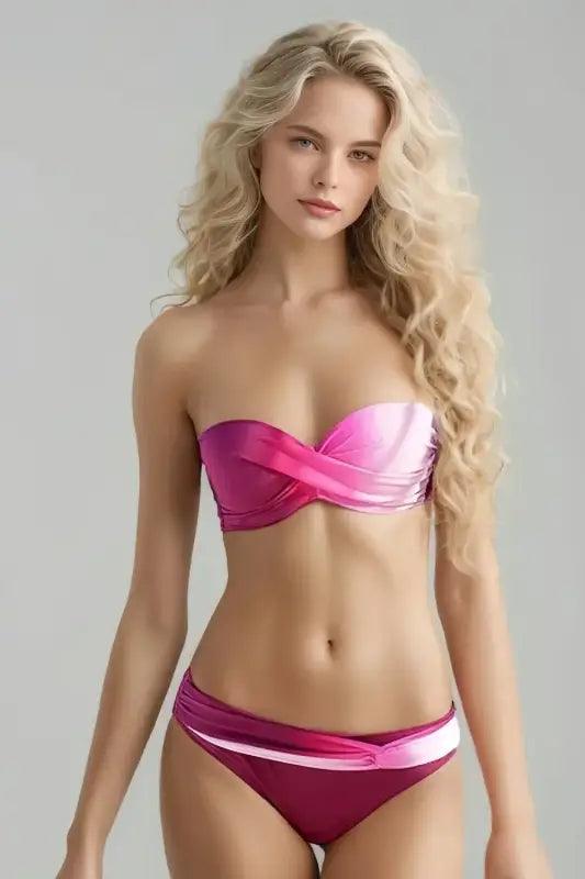 Vibrant Gradient Twist-Up Two-Piece Bikini Set for 2024 - Trendy Mix