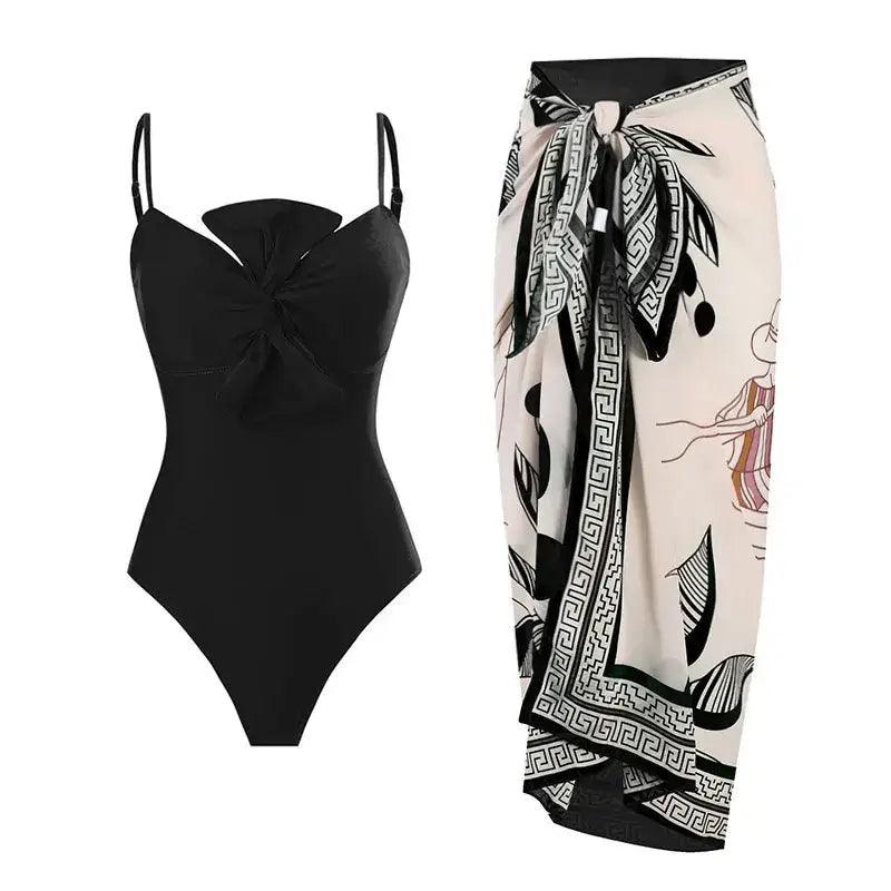 Chic Retro Bow Tie One-Piece Swimwear for 2024 - Trendy Mix