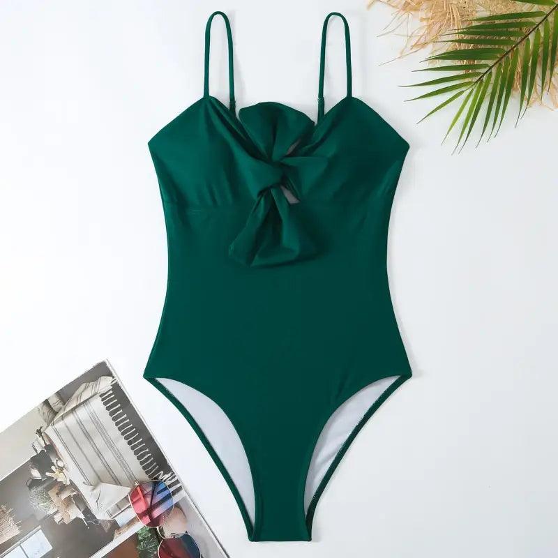 Chic Retro Bow Tie One-Piece Swimwear for 2024 - Trendy Mix