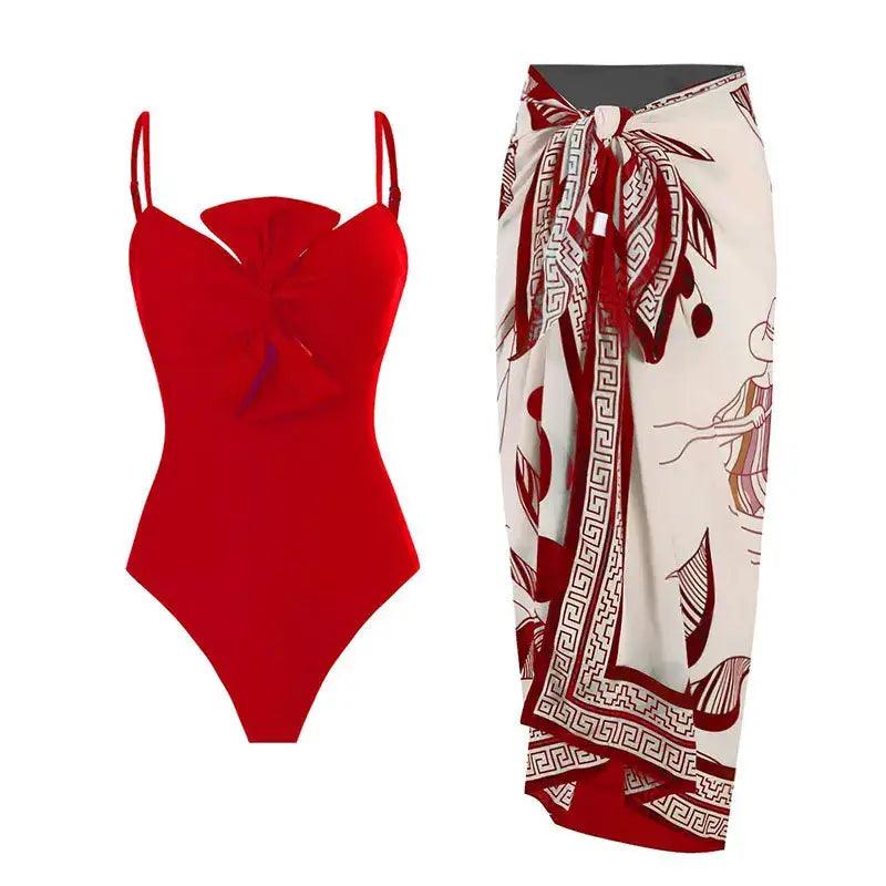 Chic Retro Bow Tie One-Piece Swimwear for 2024 - Trendy Mix