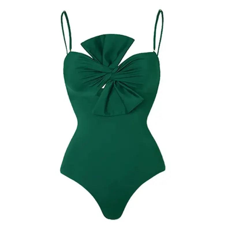 Chic Retro Bow Tie One-Piece Swimwear for 2024 - Trendy Mix