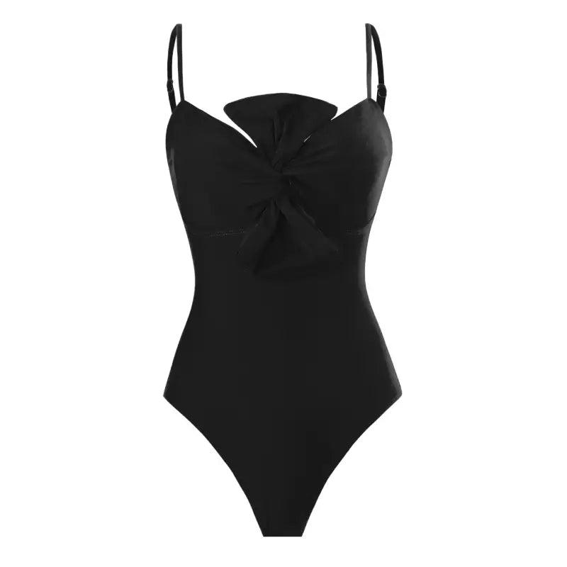 Chic Retro Bow Tie One-Piece Swimwear for 2024 - Trendy Mix