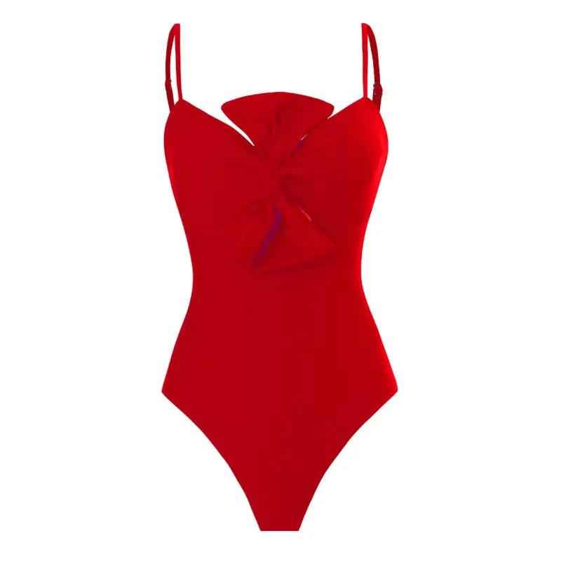 Chic Retro Bow Tie One-Piece Swimwear for 2024 - Trendy Mix