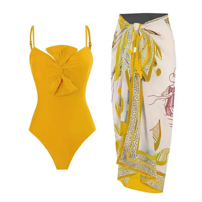 Chic Retro Bow Tie One-Piece Swimwear for 2024 - Trendy Mix