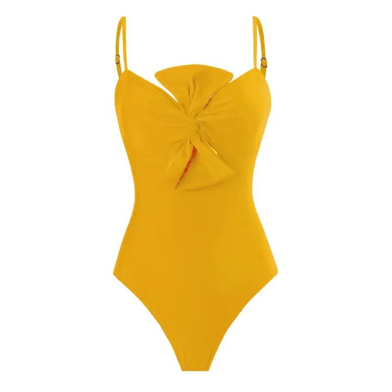 Chic Retro Bow Tie One-Piece Swimwear for 2024 - Trendy Mix