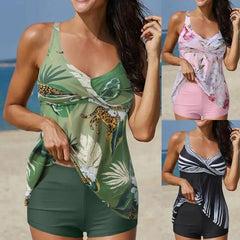 Vintage-Inspired Floral Two-Piece Swimsuit Set - Trendy Mix