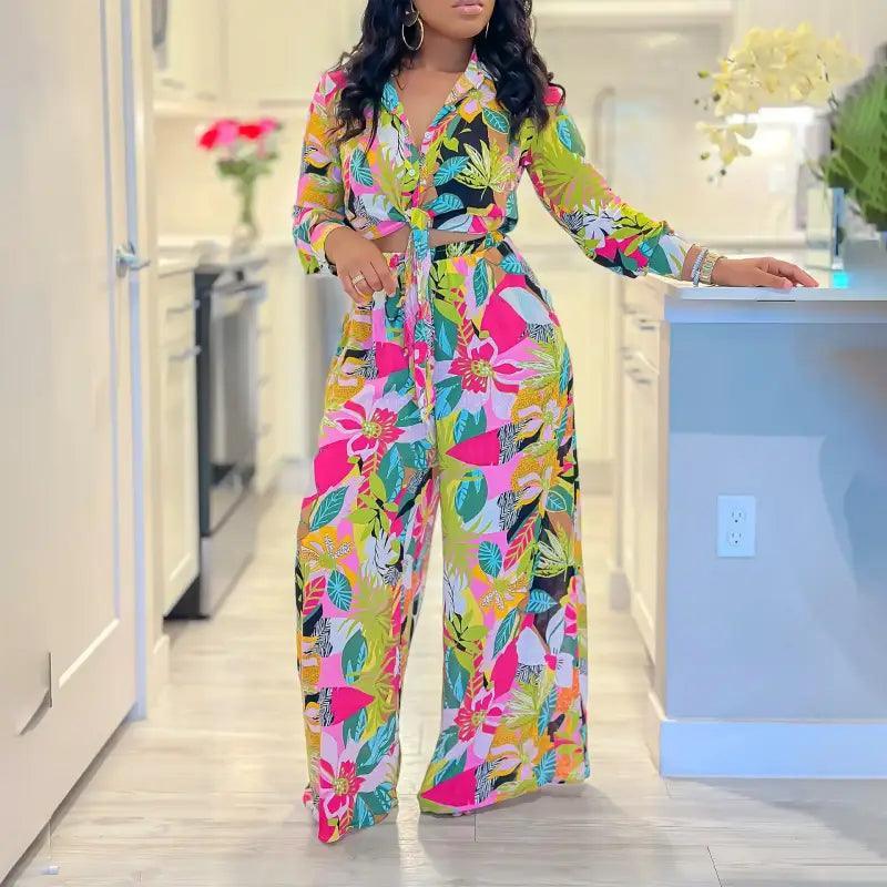 2024 Stylish Printed Long Sleeve Suit Set - Trendy Mix