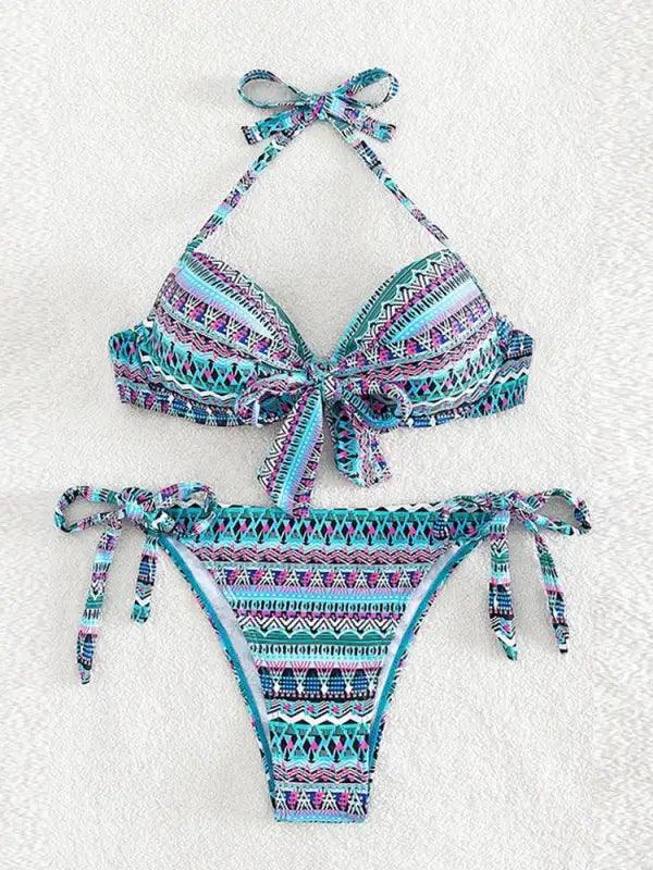 Chic High-Cut Halter Neck Bikini Set for Summer 2024 - Trendy Mix