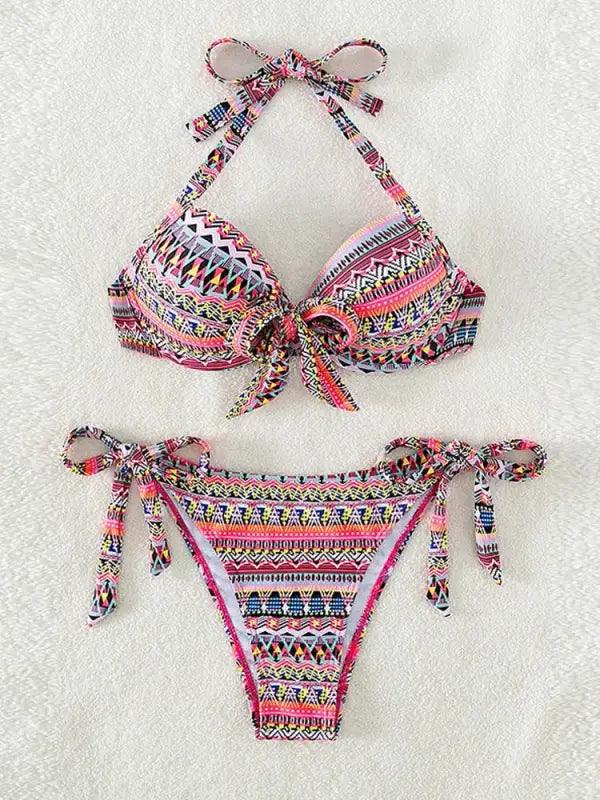 Chic High-Cut Halter Neck Bikini Set for Summer 2024 - Trendy Mix