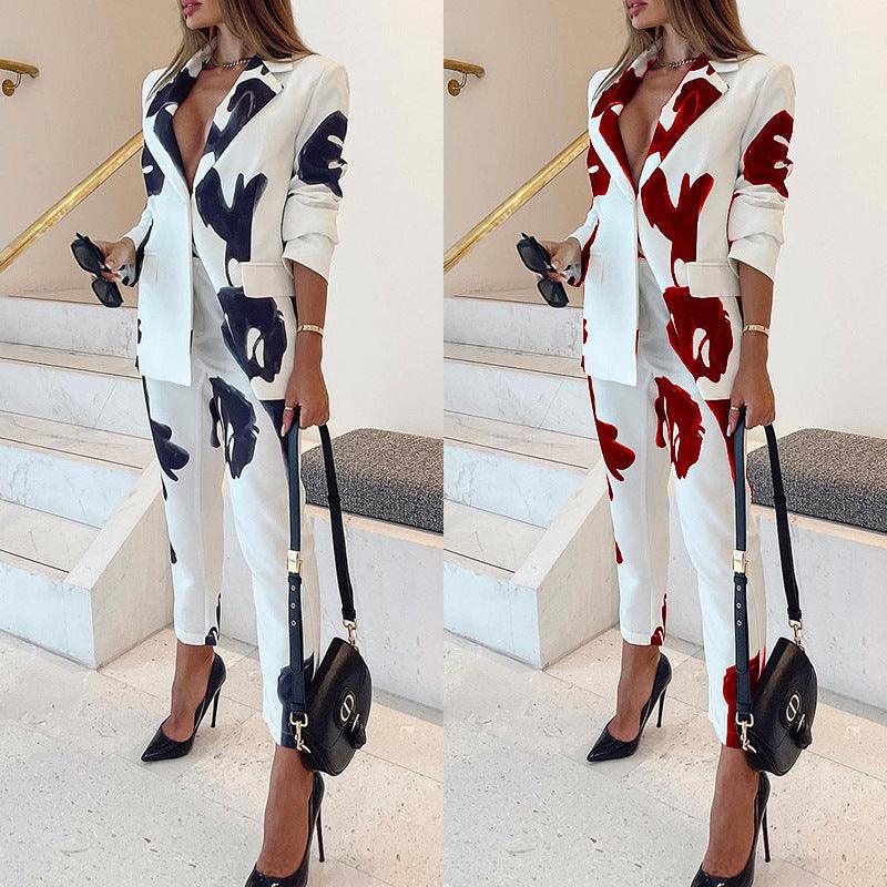 Women's Professional Casual Elegant Business Suit Top Vintage Printed Suit - Trendy Mix