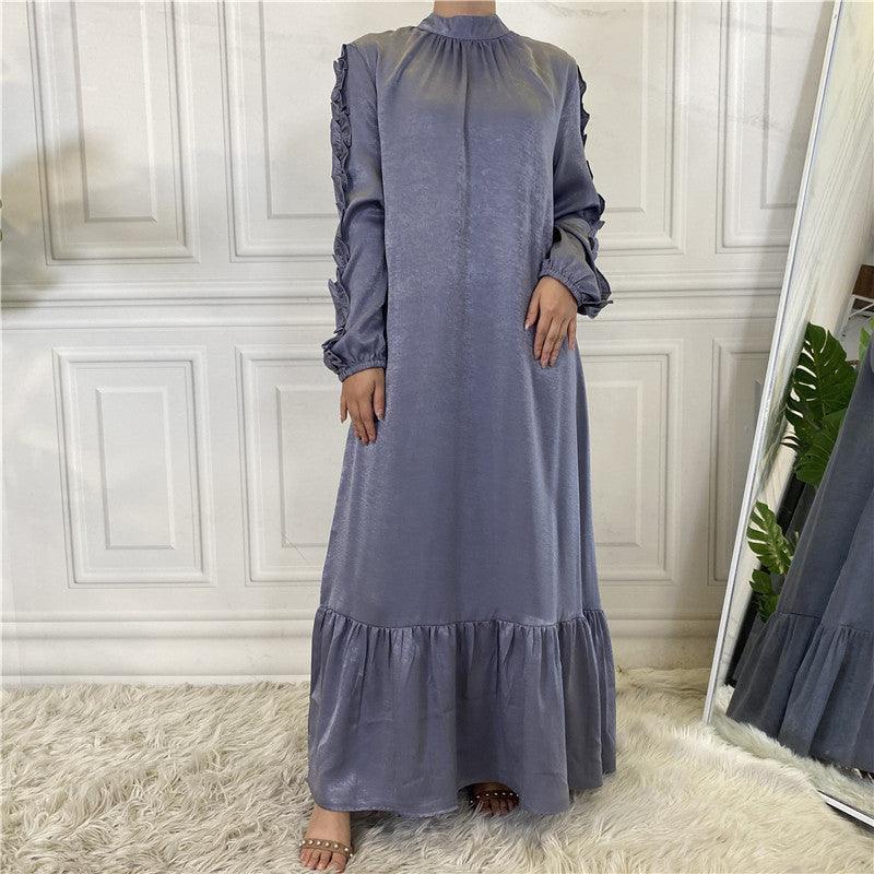 Women's Fashion Simple Hem Ruffle Long Sleeve Muslim outfit - Trendy Mix