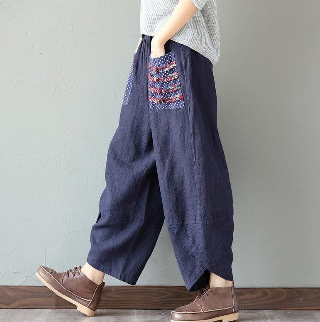 Cotton Linen Loose Trousers Women Wide Leg Pants - Trendy Mix