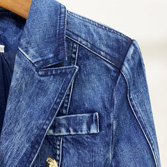 Fashionable Double-breasted Washed Denim Jacket - Trendy Mix