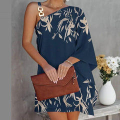 Bat Sleeve Off Shoulder Print Sexy Dress - Trendy Mix