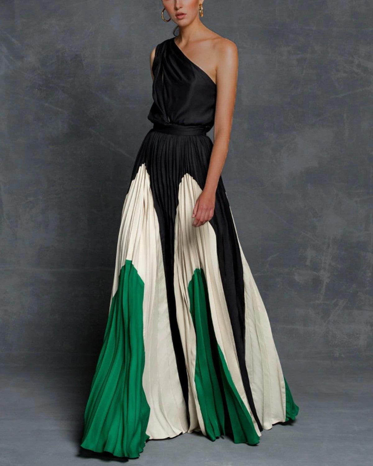 Stitching strapless contrast color long dress - Trendy Mix