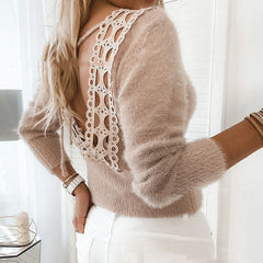 White lace stitching sweater