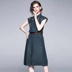 Sleeveless lapel pocket dress - Trendy Mix