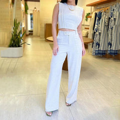 Fashion Sleeveless -Short Top Casual Trousers Suit - Trendy Mix