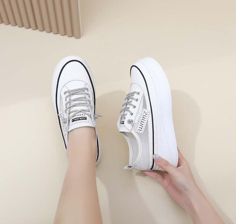 Chic White Leather Pumps with Thick Transparent Sole and All-Occasion Style - Trendy Mix