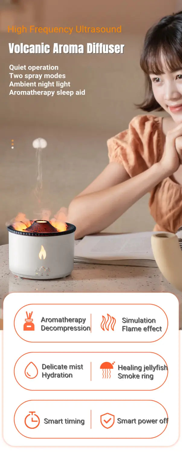 New Creative Ultrasonic Essential Oil Humidifier Volcano Aromatherapy Machine Spray Jellyfish Air Flame Humidifier