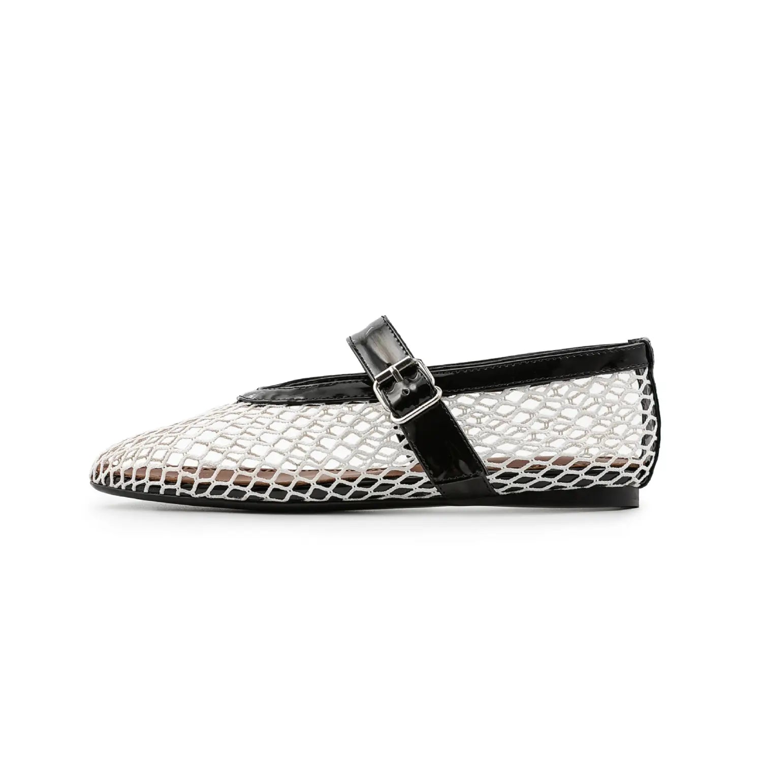 Mary Jane Mesh Ankle Buckle Ballet Flat Sandals