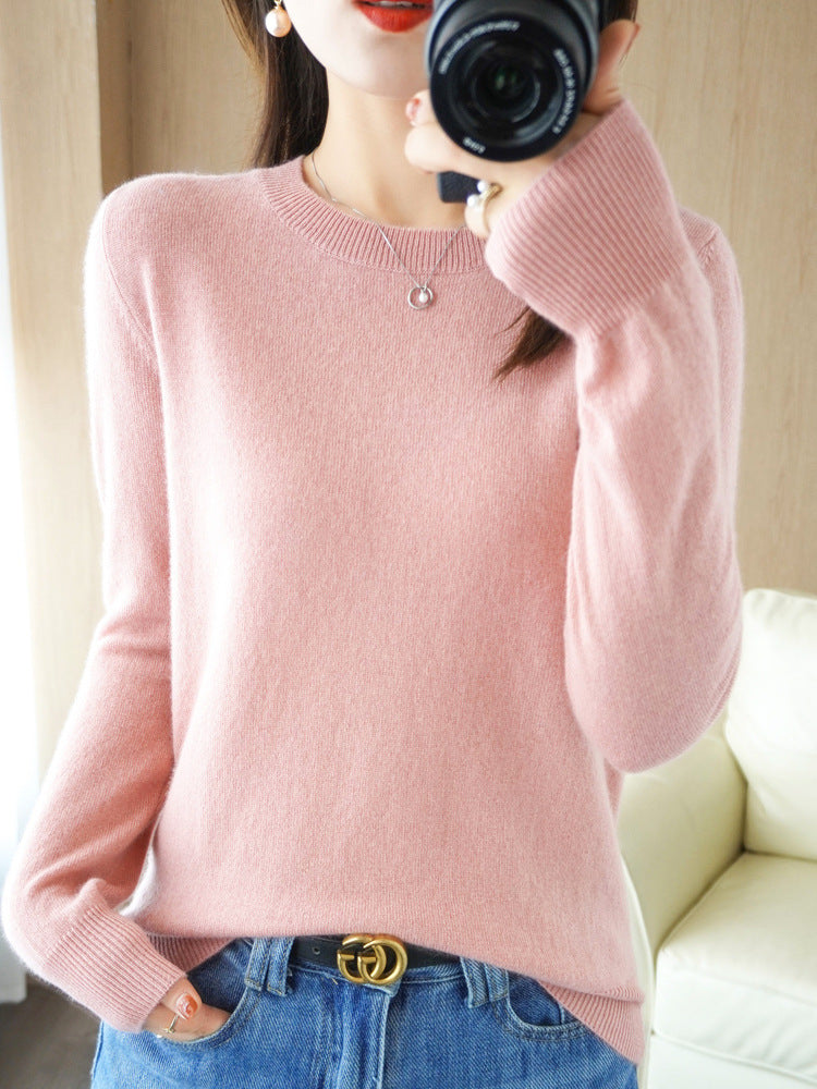 Wool Blended New Women's Loose Round Neck Solid Sweater - Trendy Mix