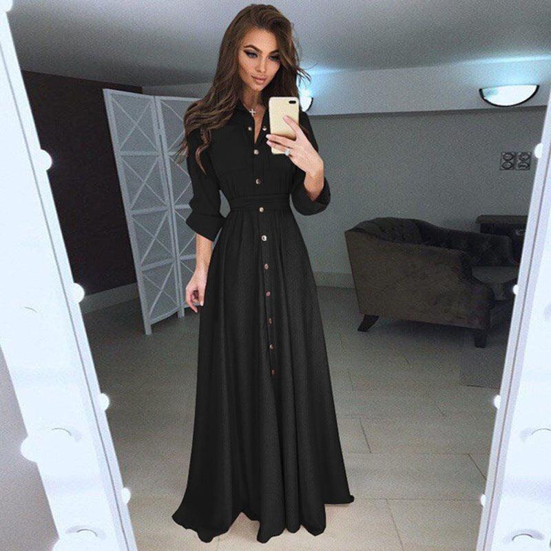 Long sleeve buttoned waist lace-up dress - Trendy Mix