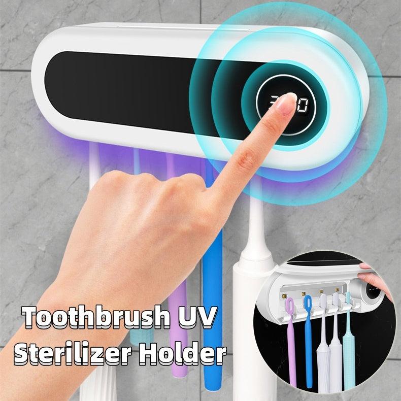 UV Toothbrush Sterilizer and Holder with Toothpaste Dispenser - Smart Wall-Mounted Bathroom Accessory - Trendy Mix